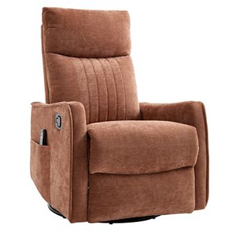 Chenille Heat Massage Manual Recliner Chair with Rocker and Swivel in Fabric for Living Room
