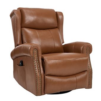 Genuine leather Heat Massage Manual Recliner Chair with Rocker and Swivel for Living Room