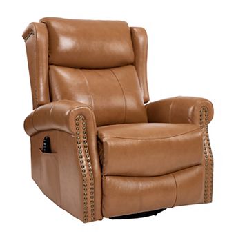 Genuine leather Heat Massage Manual Recliner Chair with Rocker and Swivel for Living Room