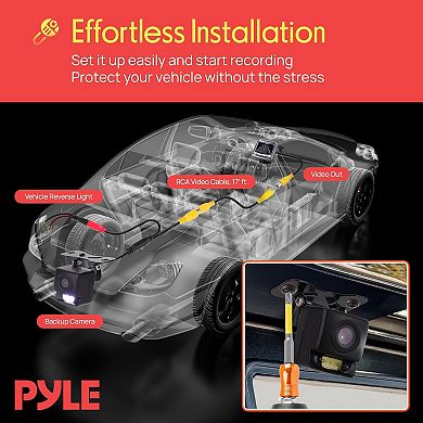 Pyle Rearview Back-Up Camera with Night Vision & Distance Scale Line Display - Compact Vehicle Style