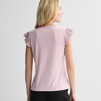 Women's Nine West ITY Pleated Flutter Sleeve Top