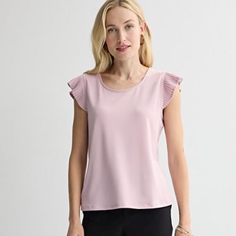 Women's Nine West ITY Pleated Flutter Sleeve Top