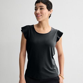 Women's Nine West ITY Pleated Flutter Sleeve Top