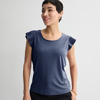 Women's Nine West ITY Pleated Flutter Sleeve Top