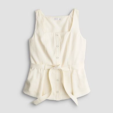 Petite Nine West Sleeveless Belted Square Neck Top