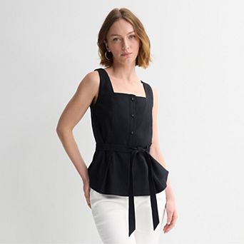 Petite Nine West Sleeveless Belted Square Neck Top