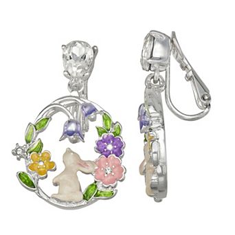 Napier Simulated Crystal Bunny Floral Drop Earrings