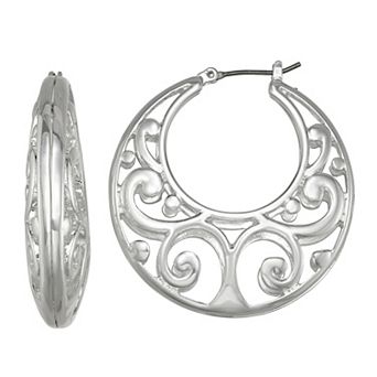 Napier Silver Tone Open Pattern Hoop Earrings