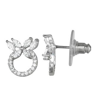 Napier Silver Tone Cubic Zirconia Butterfly Round Stud Earrings