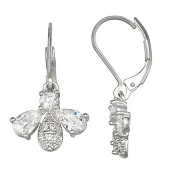Napier Silver Tone Cubic Zirconia Bee Drop Earrings