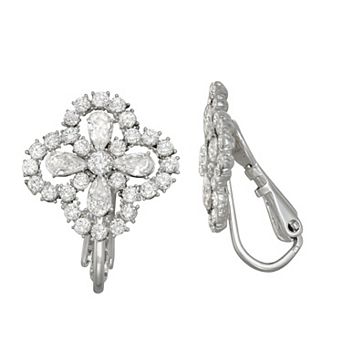 Napier Silver-Tone Crystal Cubic Zirconia Flower Stud Clip-On Earrings