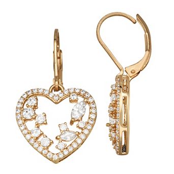 Napier Gold Tone Cubic Zirconia Heart Drop Earrings
