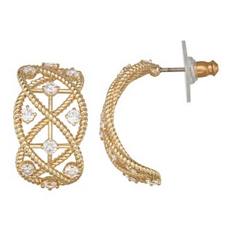 Napier Gold Tone Cubic Zirconia C-Hoop Earrings