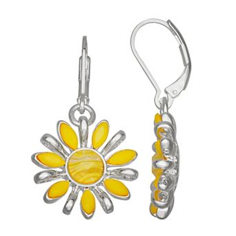Napier Silver Tone Yellow Flower Drop Earrings