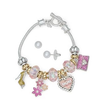 Napier Two-Tone Mom Charm Bracelet & Earring Set