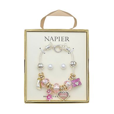 Napier Two-Tone Mom Charm Bracelet & Earring Set