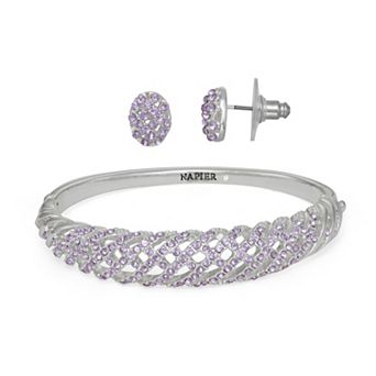 Napier Silver-Tone Bangle Bracelet & Earrings Set