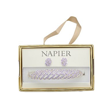 Napier Silver-Tone Bangle Bracelet & Earrings Set