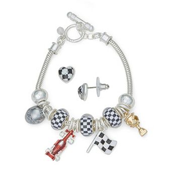 Napier Silver-Tone Racing Charm Bracelet & Earring Set