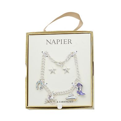 Napier 2-Piece Silver-Tone Western Charm Bracelet & Earring Set