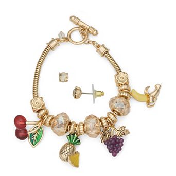 Napier Gold-Tone Fruit Charm Bracelet & Earring Set