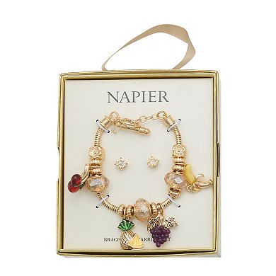 Napier Gold-Tone Fruit Charm Bracelet & Earring Set