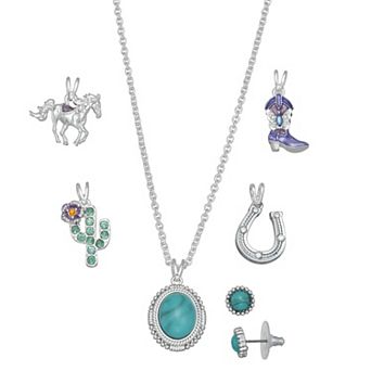 Napier Silver-Tone Western Changeable Pendant Necklace & Earring Set