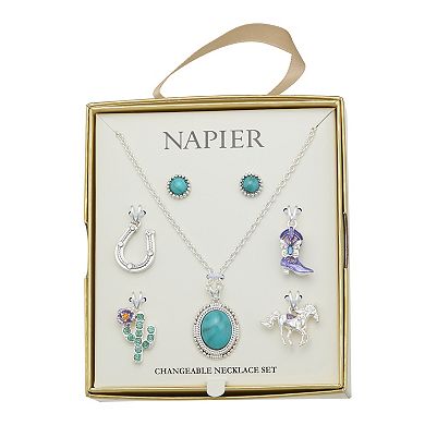 Napier Silver-Tone Western Changeable Pendant Necklace & Earring Set