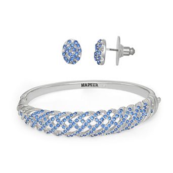 Napier Silver-Tone Elevated Bangle Bracelet & Earrings Set