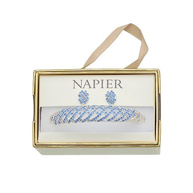 Napier Silver-Tone Elevated Bangle Bracelet & Earrings Set