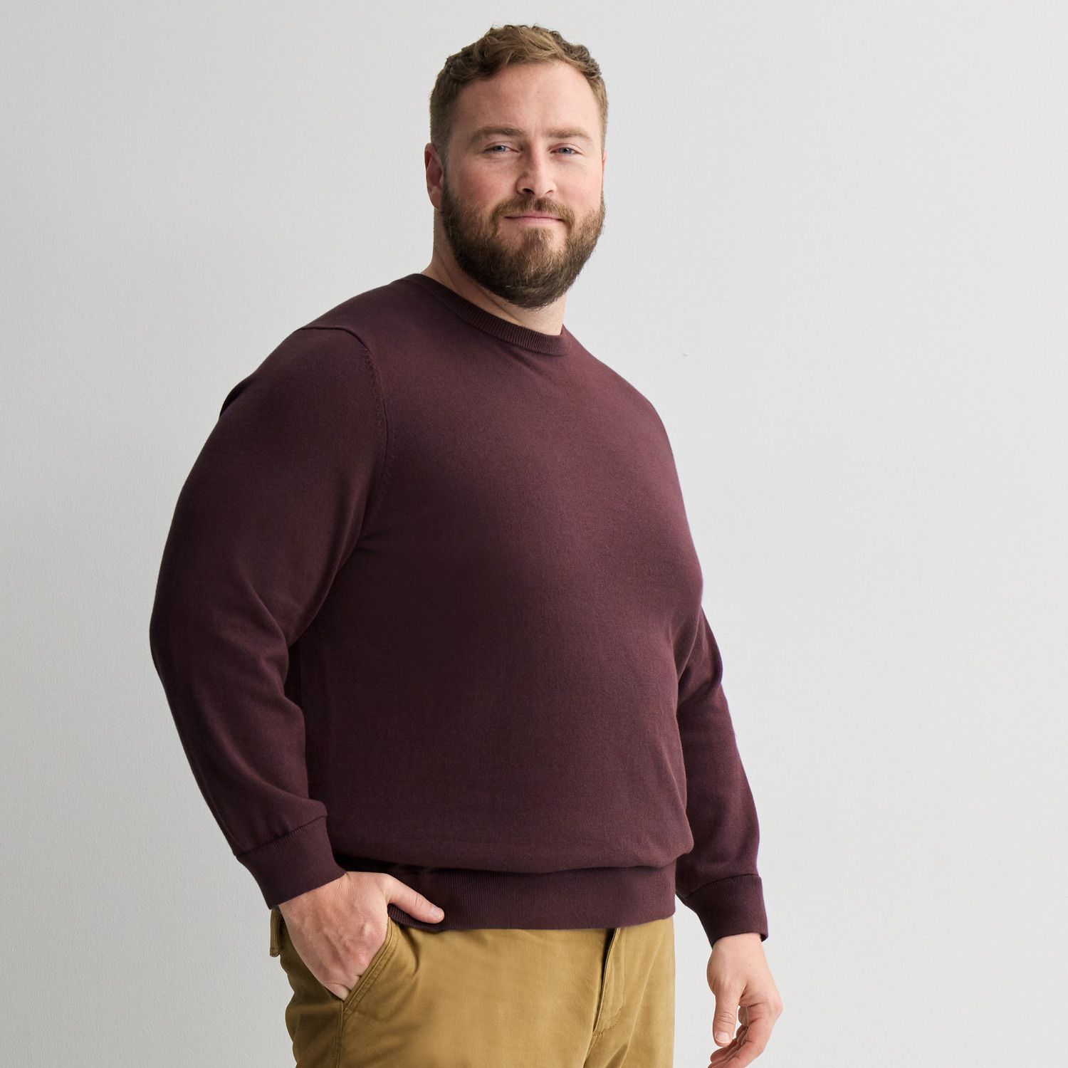 Мужские свитеры Big & Tall Sonoma Goods For Life® Lightweight Crewneck, цвет: Бордовый — фото 1