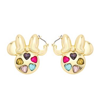 Disney's Minnie Mouse Gold-Tone Multi-Gemstone Heart Crystal Puff Earrings