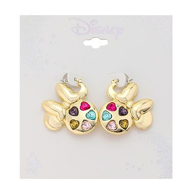 Disney's Minnie Mouse Gold-Tone Multi-Gemstone Heart Crystal Puff Earrings