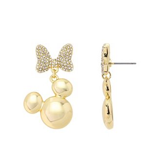 Disney's Mickey Mouse Gold-Tone Crystal Puff Bow Drop Earrings