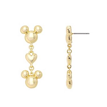 Disney's Mickey Mouse Gold-Tone Puff Heart Double Drop Earrings