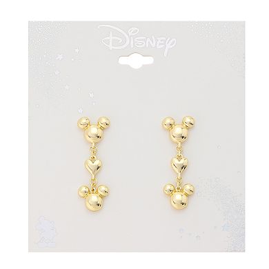 Disney's Mickey Mouse Gold-Tone Puff Heart Double Drop Earrings