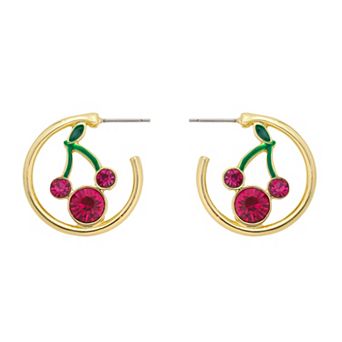 Disney's Mickey Mouse Gold-Tone Cherry Crystal Hoop Earrings