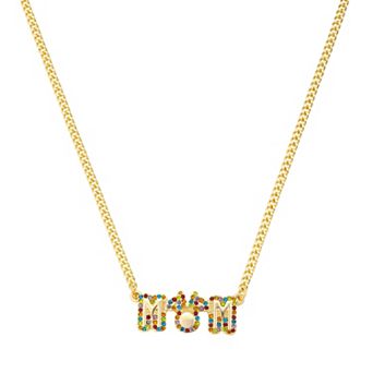 Disney's Minnie Mouse Gold-Tone Multi-Gemstone "Mom" Pendant Necklace