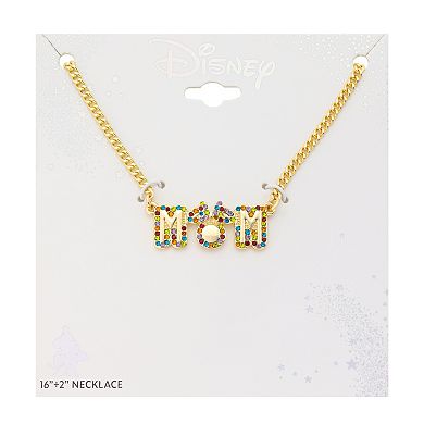Disney's Minnie Mouse Gold-Tone Multi-Gemstone "Mom" Pendant Necklace