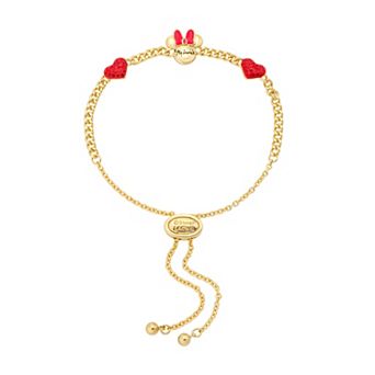 Disney's Minnie Mouse Gold-Tone Hearts & Minnie Head Bolo Bracelet