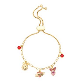 Disney's Winnie The Pooh Gold-Tone Piglet, Pooh & Crystal Heart Charm Bracelet