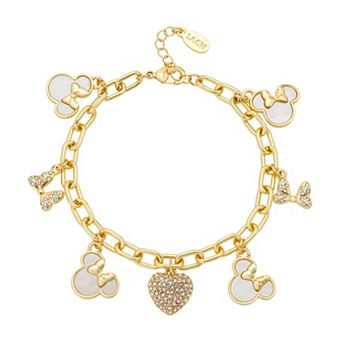 Disney's Minnie Mouse Gold-Tone Crystal Heart & Faux Mother-of-Pearl Charm Bracelet