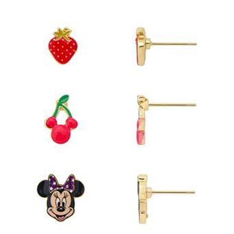 Disney's Gold-Tone Strawberry, Cherry & Minnie Trio Earring Set