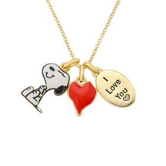 Disney's Snoopy, Heart & "I Love You" Tag Charm Pendant Necklace