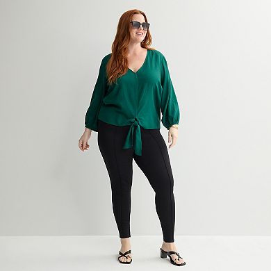 Plus Size Nine West Tie Waist Popover Blouse