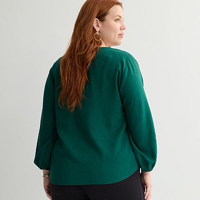 Plus Size Nine West Tie Waist Popover Blouse
