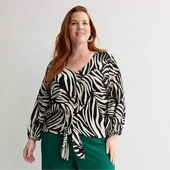 Plus Size Nine West Tie Waist Popover Blouse