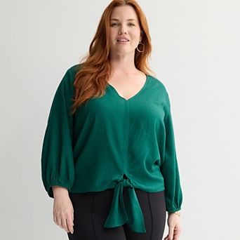 Plus Size Nine West Tie Waist Popover Blouse