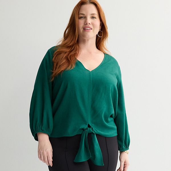 Plus Size Nine West Tie Waist Popover Blouse