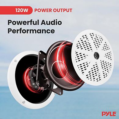Pyle Bluetooth Marine Stereo Receiver & Speaker System Kit with (4) 6.5” Waterproof Speakers - White
